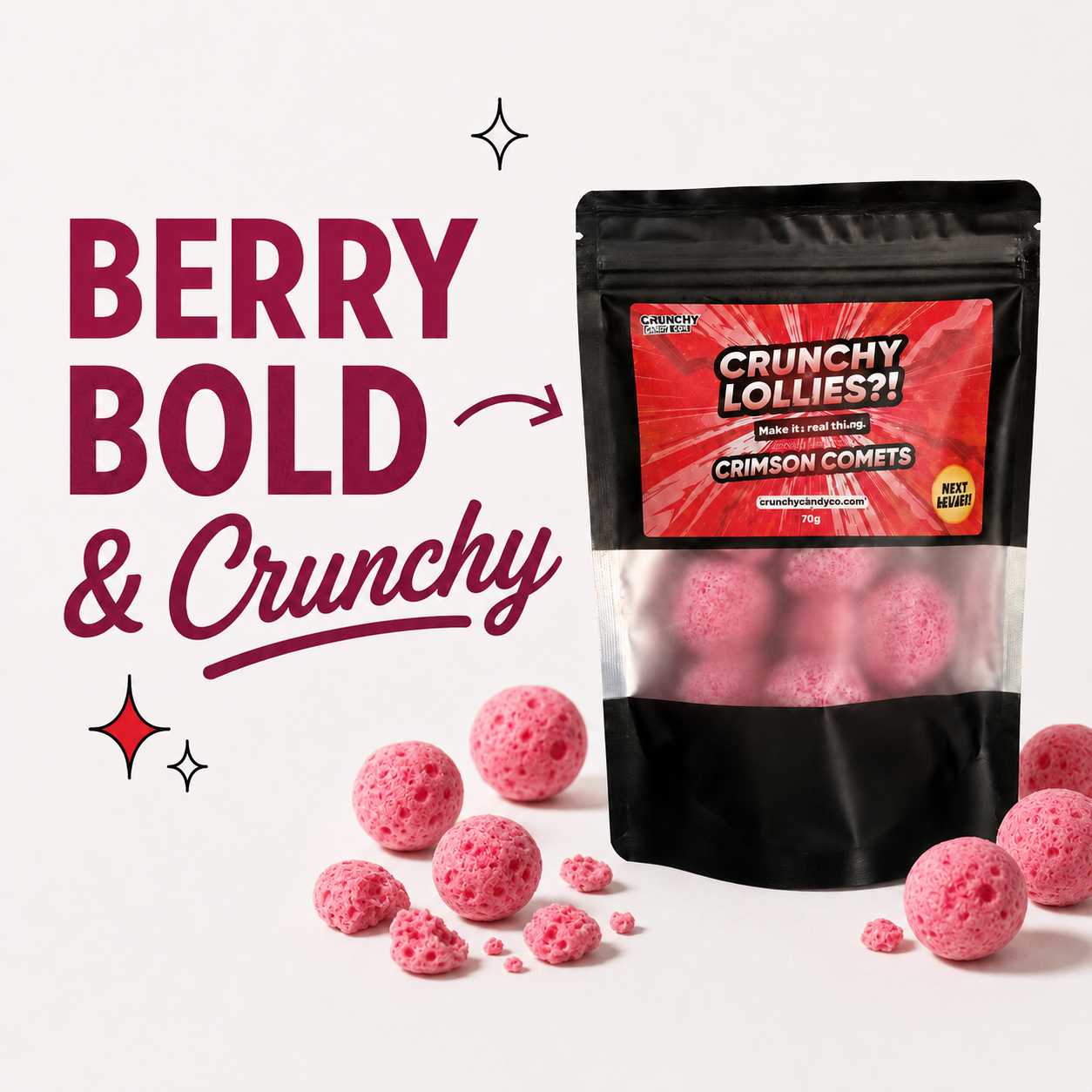 Crimson Comets Freeze Dried Raspberry Lollies