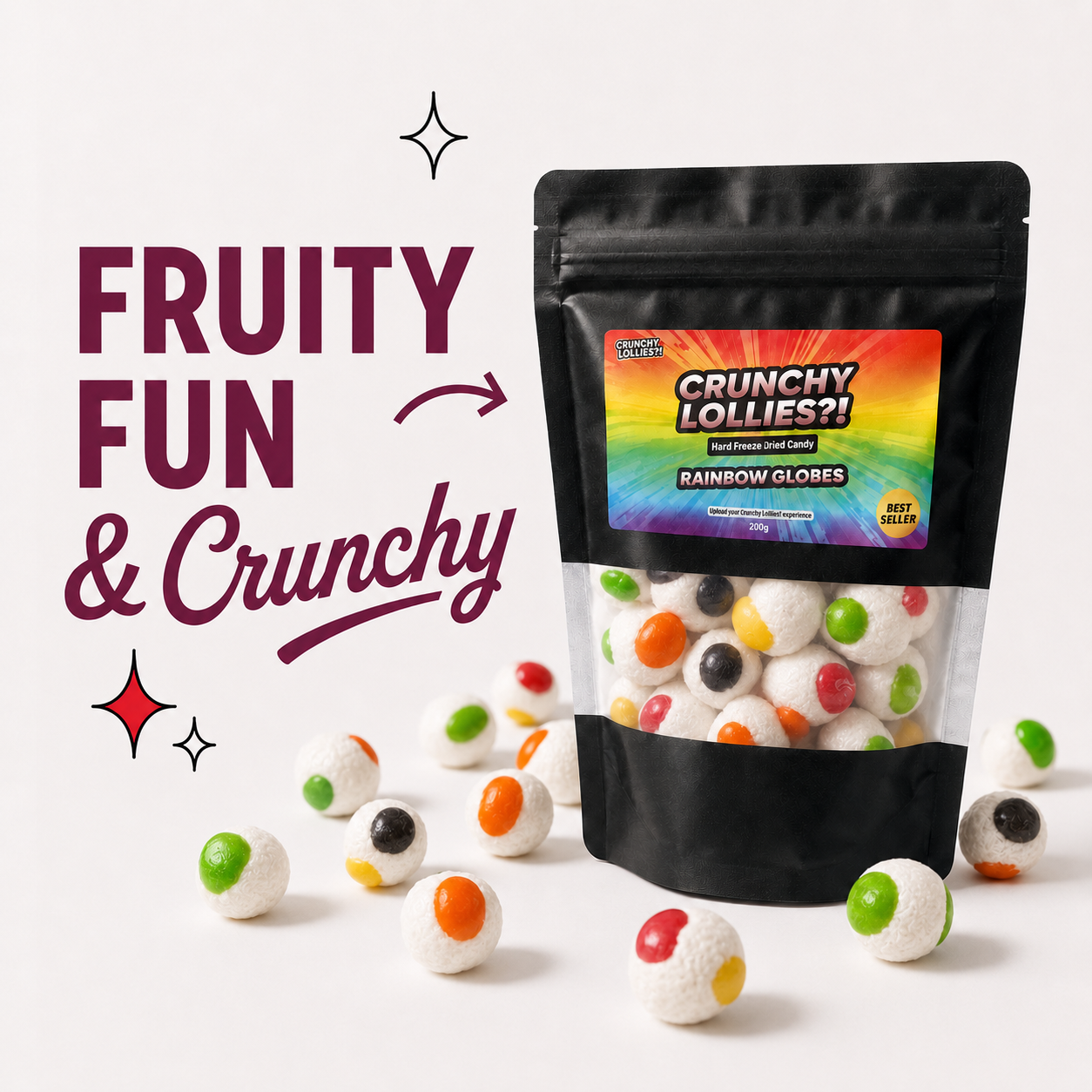 Rainbow Globes Freeze Dried Fruity Lollies